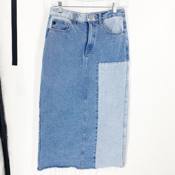 KanCan Color Block Denim MIDI Skirt Sz M - Picture 7 of 10